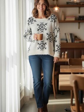Staccato Cream Snowflake Crewneck Sweater